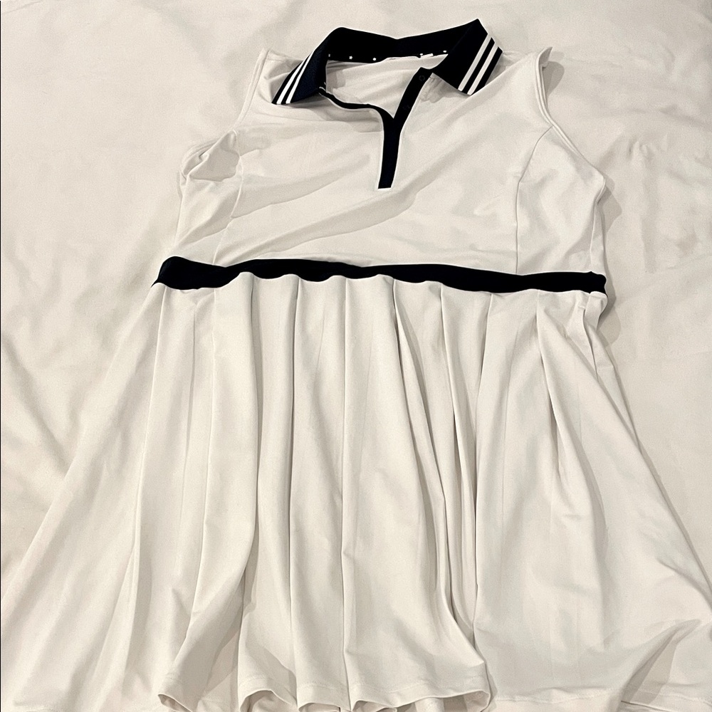 Lady Hagen White Sleeveless Active Golf Dress with Navy Trim